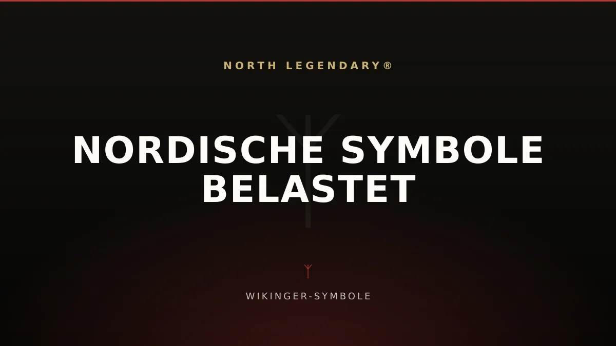 Nordische Symbole nebeneinander in Stein und Holz geritzt, links durchgestrichene belastete Zeichen, rechts klar erkennbarer Valknut und Vegvisir im seitlichen Licht
