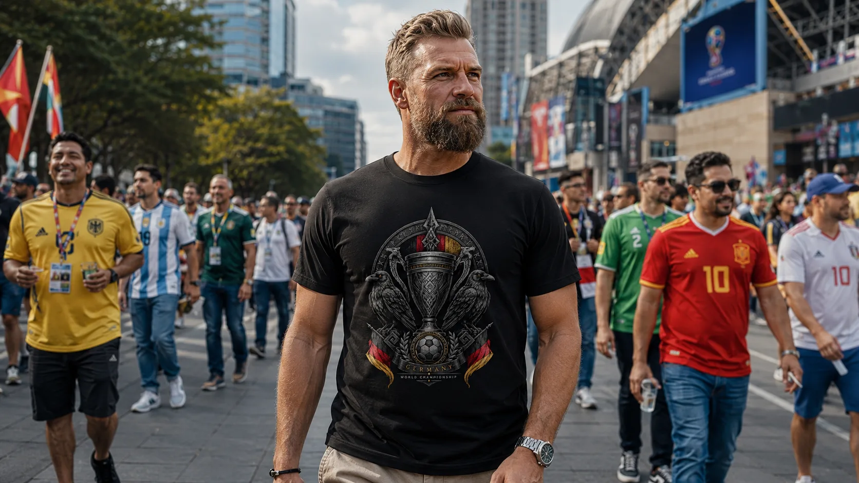 Wikinger Fan-Shirt Herren in Weiß – zwei Raben mit Deutschland-Bekenntnis als alternatives Fußball-Trikot fürs Public Viewing