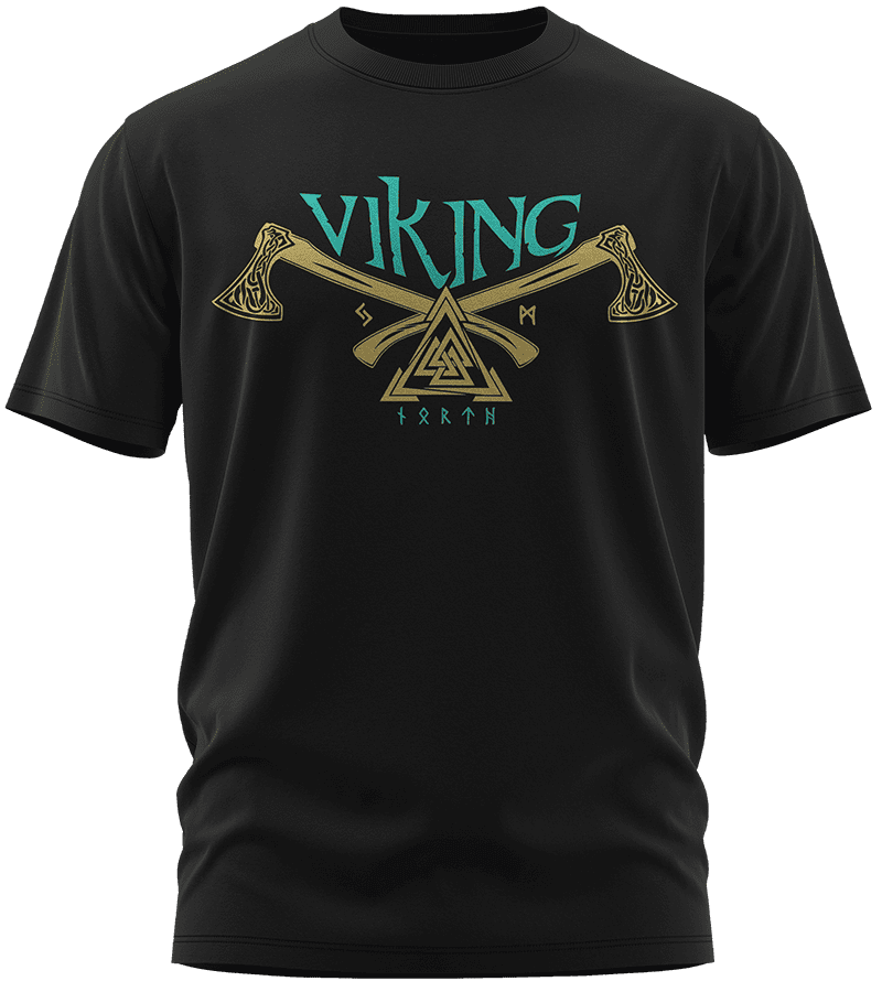 Valknut Krieger Äxte Emerald Gold – T-Shirt für Herren – North Legendary®