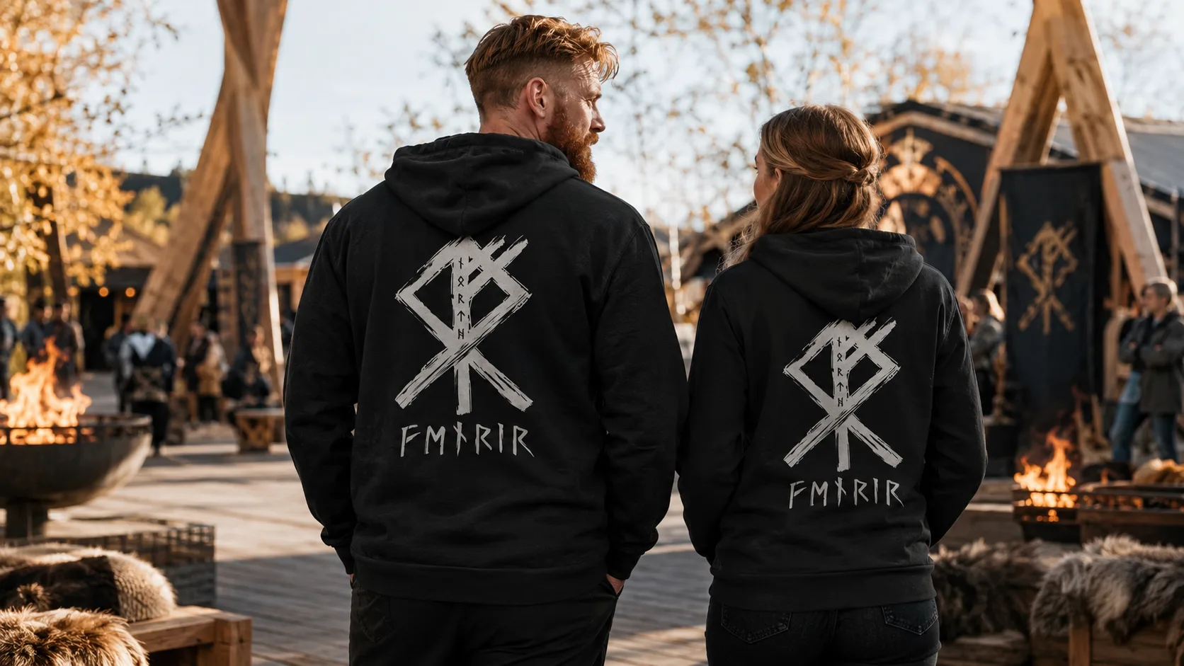 Fenris-Rune Wikinger Zipper Unisex – weiße Bindrune als Wolfssigill mit Schriftzug Fenrir, großflächiger Rückendruck auf schwarzem Zipper