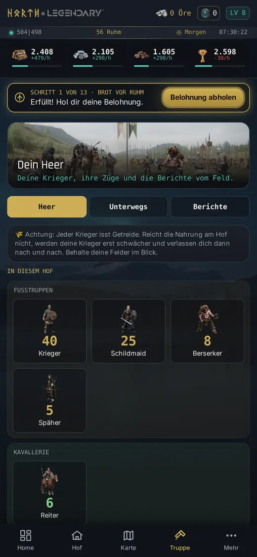 Echter Screenshot aus dem Spiel: Heb ein Heer aus