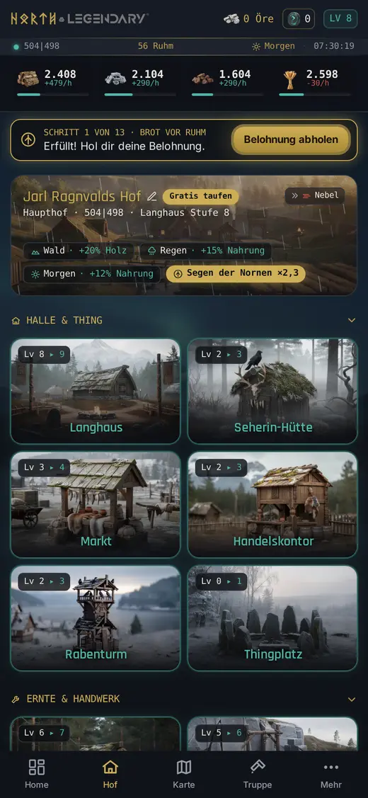 Echter Screenshot aus dem Spiel: dein Hof